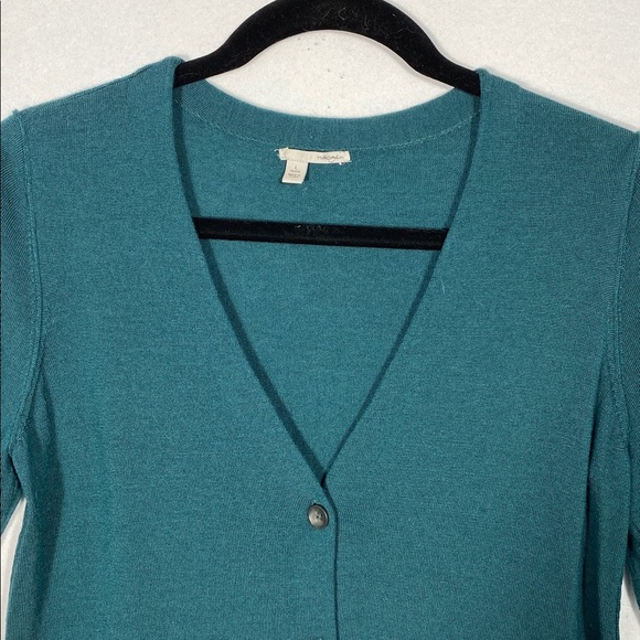 Halogen 100% Merino Wool Dark Green V-Neck Cardigan Sweater size large - Picture 3 of 12